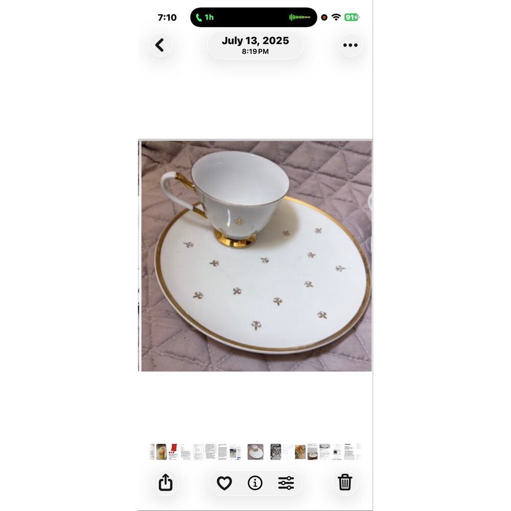2 sets/Vintage LEFTON Fleur De Lis 3512 Gold Tea Cup Luncheon SnackPlate Set